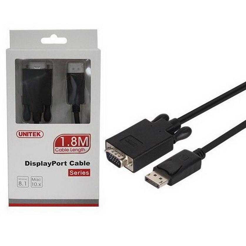Cáp Displayport -&gt; VGA 1.8m Unitek (Y-5118F) (M) - HÀNG CHÍNH HÃNG