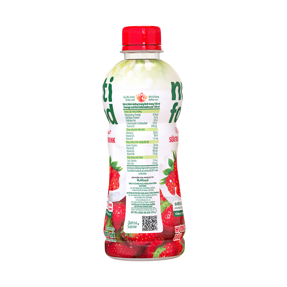 Thùng 24 chai Nước uống Sữa trái cây Nuti hương Dâu chai 300ml TU.NTD01TI NUTIFOOD