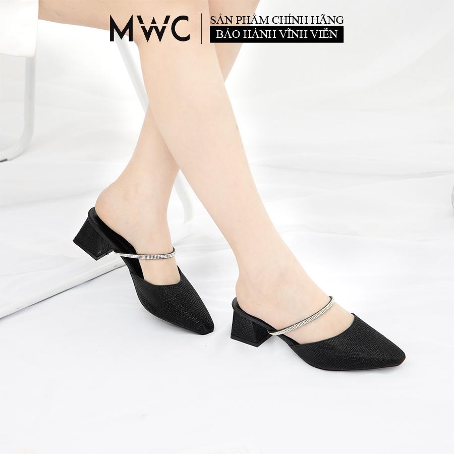 Giày Cao Gót Mũi Nhọn MWC Guốc Dây Nữ Cao 5CM 2 Màu Kem Đen NUCG-4257