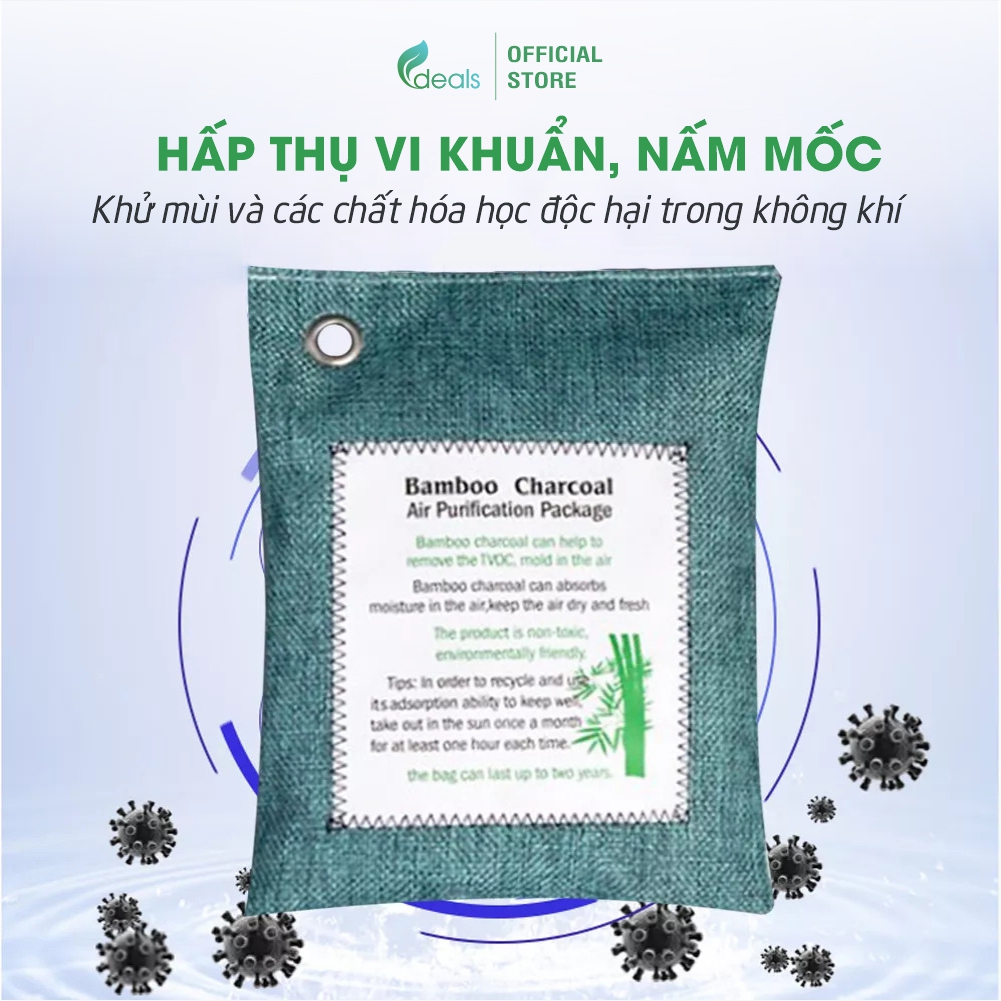 Túi Than Hoạt Tính ECODEALS Khử mùi, Chống nấm mốc, Vi khuẩn, Khí độc đến 2 năm - 100% than tre tự nhiên - 1 túi, màu ngẫu nhiên