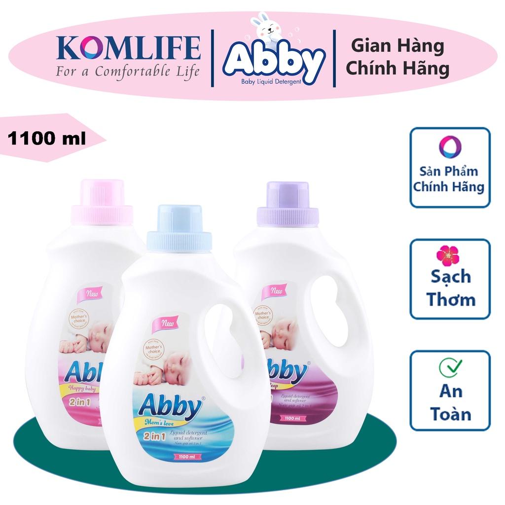 Nước giặt xả mẹ và bé 1100 ml ABBY màu XANH an toàn, làm mềm vải, hương thơm dịu nhẹ, sạch vết bẩn trẻ em