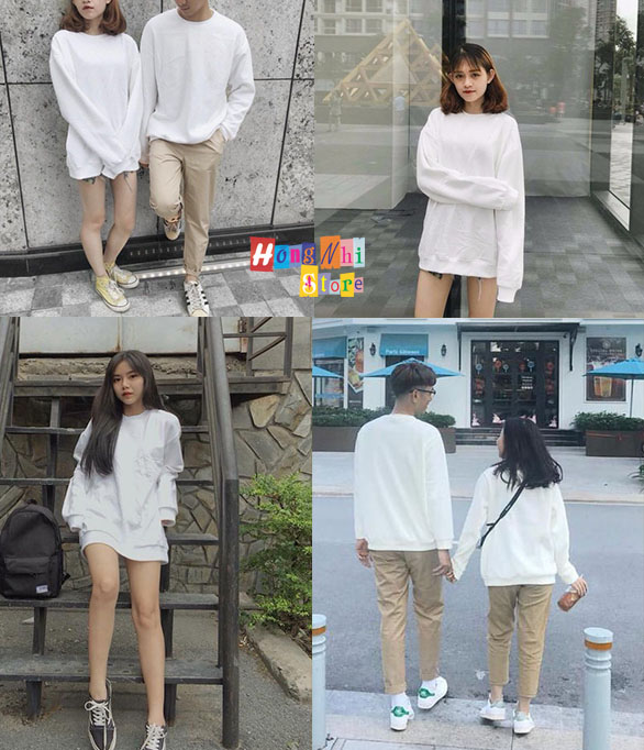 Áo Sweater Trơn Chất Nỉ Lót Bông Màu Trắng - Sweater Unisex - MM