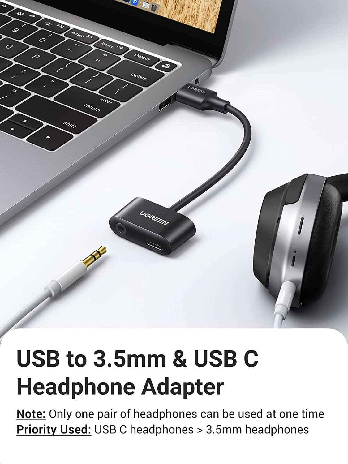 Ugreen UG80897CM397TK 15CM Cáp chuyển đổi USB-A sang USB-C audio + 3.5mm audio Màu Đen - HÀNG CHÍNH HÃNG