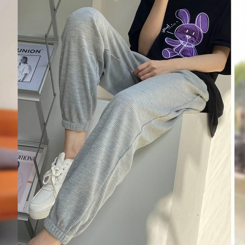 Quần jogger nữ thể thao unisex, Quần ống rộng bo gấu chất tổ ong dày dặn basic, phong cách Ulzzang, QN002