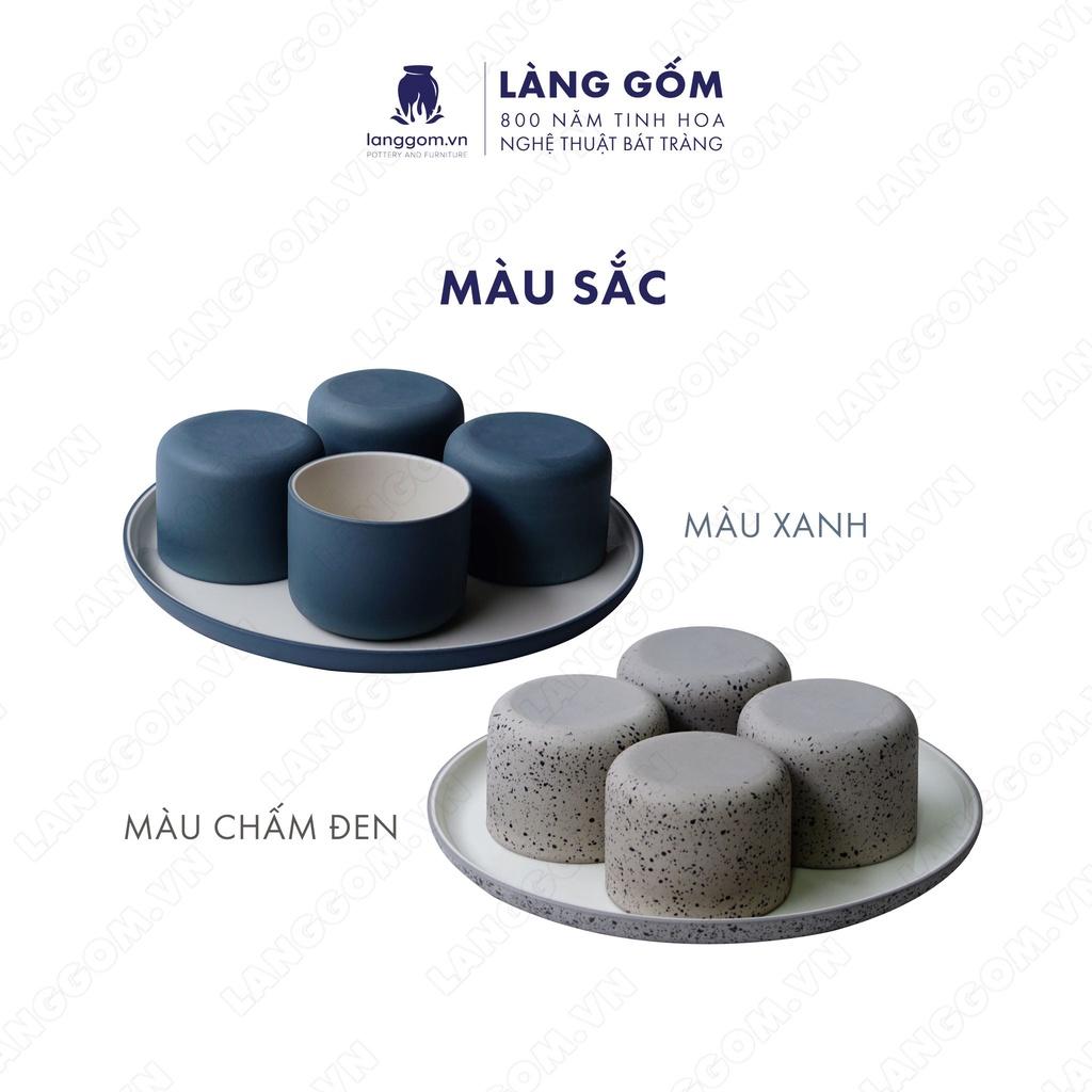 Set Cốc hình trụ không quai (lùn) + đĩa trơn - Kích thước: C6 x D8 cm - Gốm sứ Bát Tràng - langgom.vn