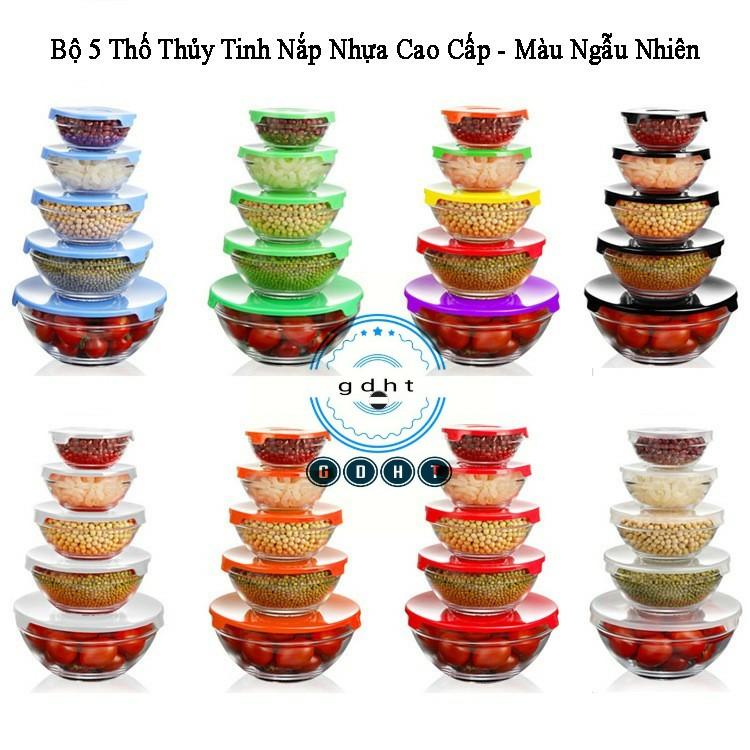 Bộ 5 thố thủy tinh có nắp đậy nhựa