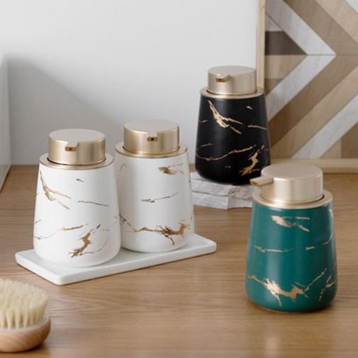 Bình Đựng Sữa Tắm, Dầu Gội Chất Liệu Gôm Sứ Cao Cấp, Lọ Sứ Vân Đá Sang Trọng Dung Tích 400ml