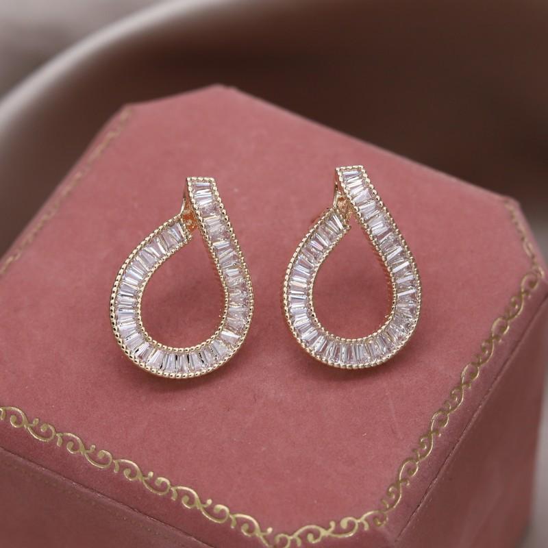 2023 Hàn Quốc Mới Thiết Kế Trang Sức Thời Trang Mạ Vàng 14K Giọt Hình Học Bông Tai Zircon Nữ Đảng Phụ Kiện