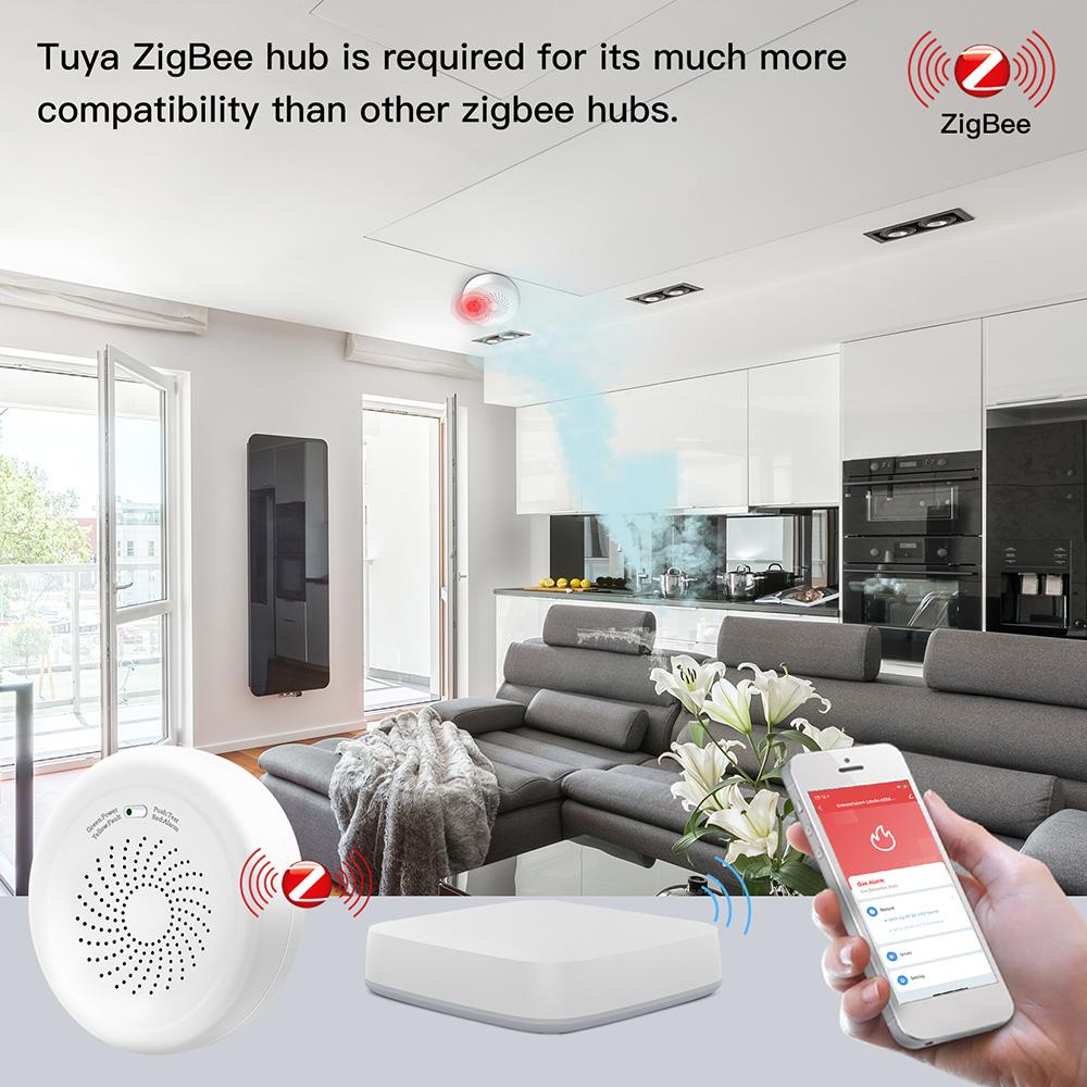 Tuya Smart Home Zigbee Smoke Detector Sensor Smart Fire Alarm Sensor Wireless Security System Smart Life Tuya APP Control For Home Kitchen/Store/Hotel/Factory