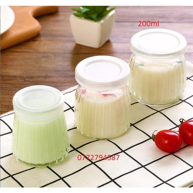 Hũ thủy tinh sữa chua sọc 100ml , 200ml nắp nhựa | Tùy Chọn Dung Tích