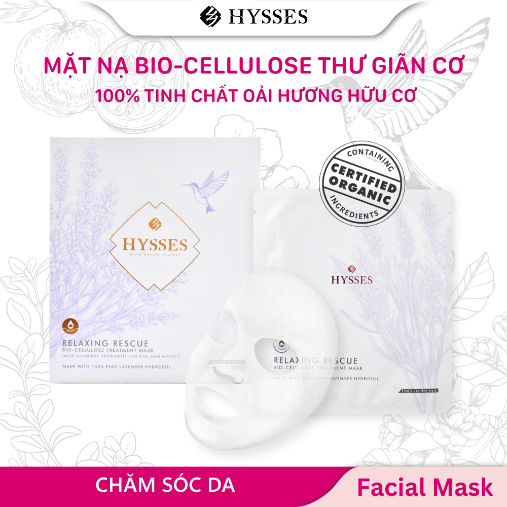 Mặt Nạ Sinh Học Cao Cấp Hysses Bio Cellulose Relaxing Giảm Tình Trạng Kích Ứng, Mẩn Đỏ, Se Nhỏ Lỗ Chân Lông, Mờ Nếp Nhăn, Cấp Ẩm Tức Thì Với Tinh Dầu Oải Hương Hữu Cơ Tự Nhiên