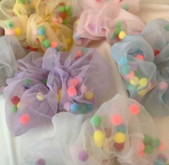 COMBO 5 DÂY CỘT TÓC VOAN CÓ HẠT VẢI POM POM