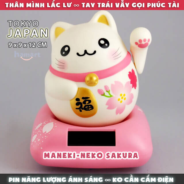 Mèo May Mắn Maneki Neko Nhật Bản 2023 Tự Động Vẫy Tay Chiêu Gọi Phúc Tài Pin Năng Lượng Ánh Sáng Hamart