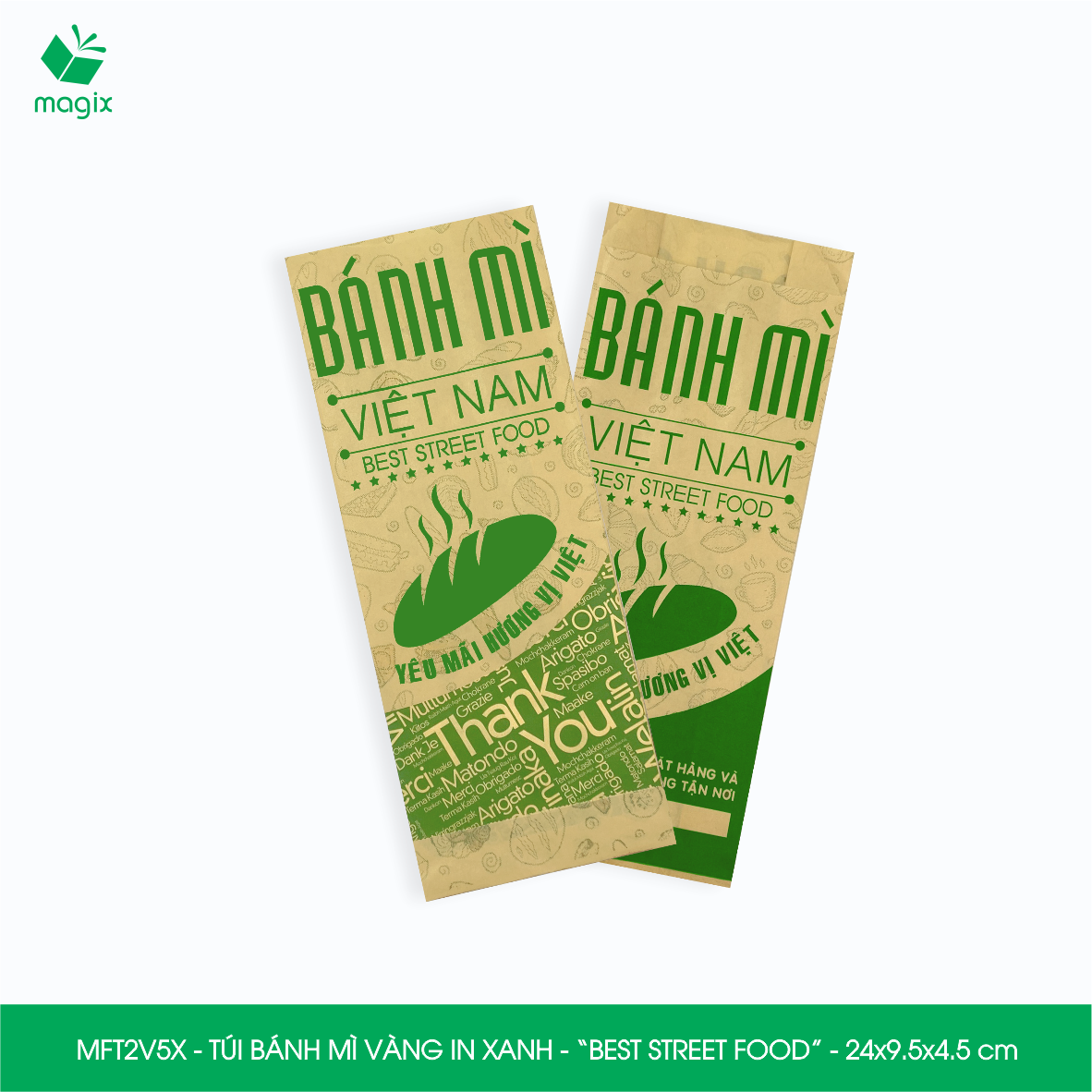 MFT2V5X - 24x9.5x4.5 cm - 100 túi giấy đựng bánh mì, túi đựng thức ăn mang đi, túi take away