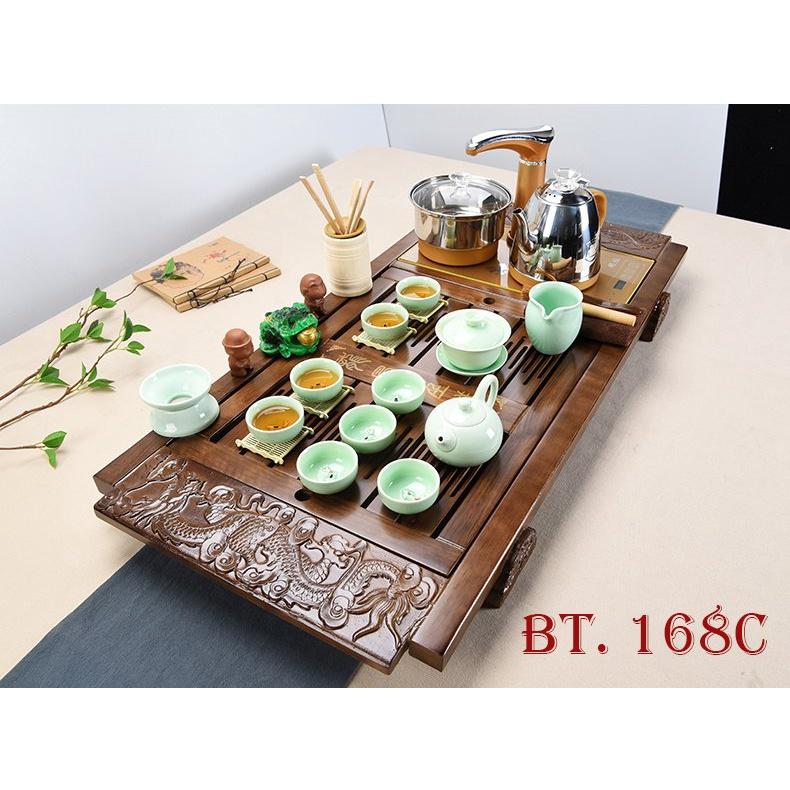 Tổng Hợp Khay Trà Vân Rồng - Kết Hợp Bếp Điện Thông Minh + Ấm Chén Phụ Kiện - Tặng Xô Trà Thải