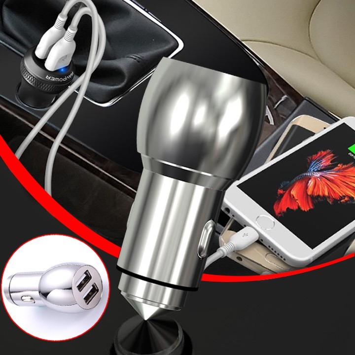 Tẩu Sạc Điện Thoại 2 Cổng USB Cao Cấp Vỏ Kim Loại M7 Trên Ô Tô - HOt