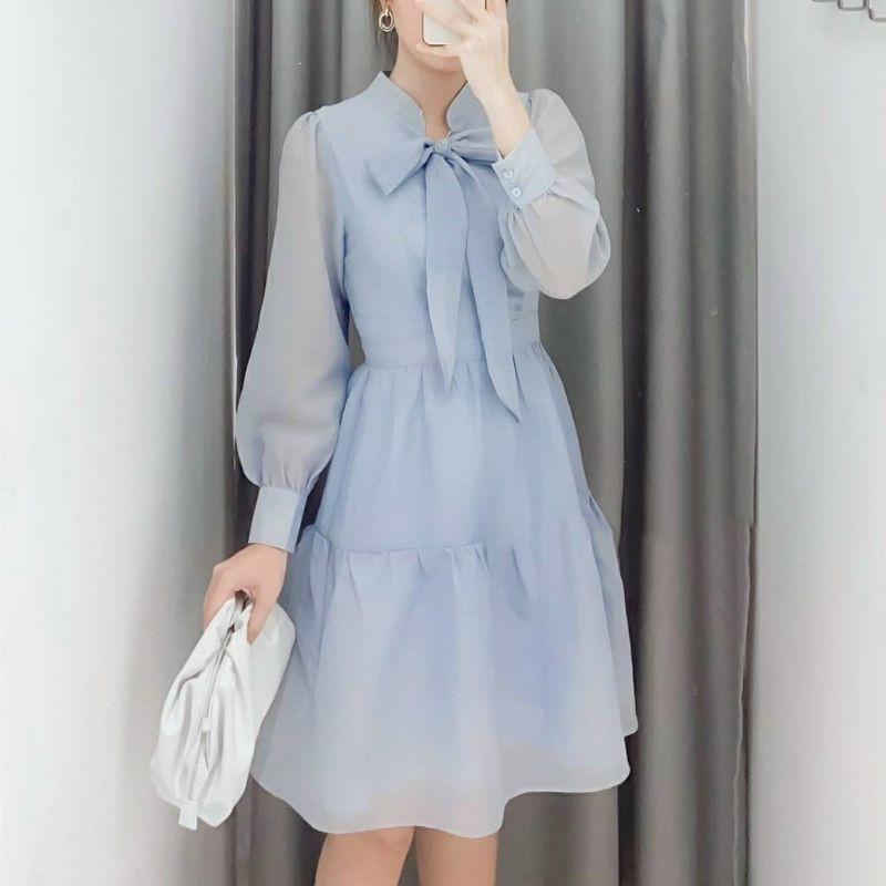 ĐẦM VOAN XOÈ TAY BO NƠ CỔ 3M: XANH, NUDE, TRẮNG DỊU DÀNG, DỄ THƯƠNG, XINH NHƯ CÔNG CHÚA