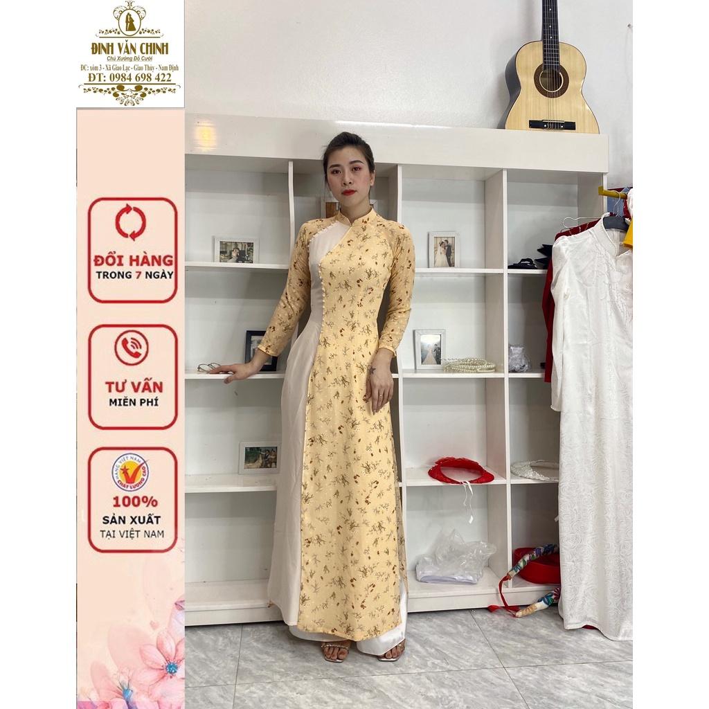 Áo dài lụa Mỹ phối voan hoa nhí đủ tông màu