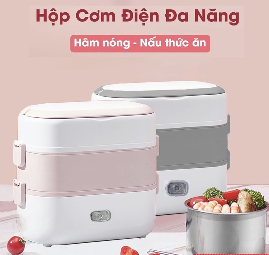 Hộp cơm hâm nóng cắm điện 2 tầng 4 ngăn tiện dụng