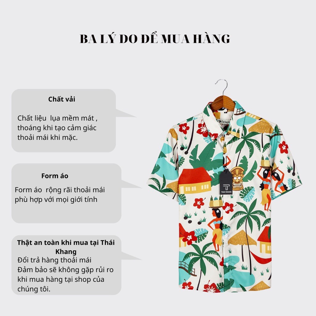 Áo sơ mi nam nữ vài lụa mềm họa tiết BIỂN HAWAII đẹp đi biển áo nhóm co giãn thấm hút cực mát