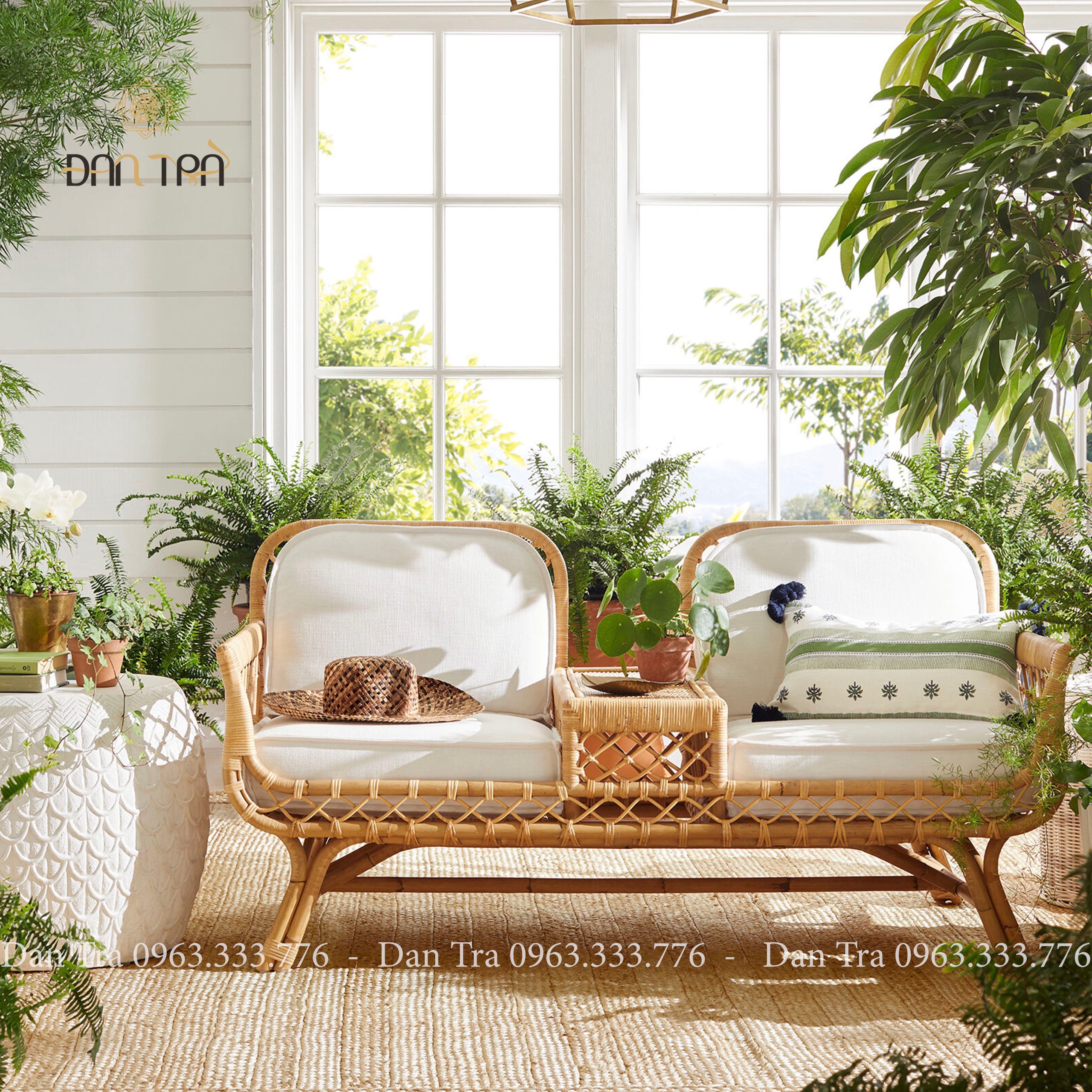 Ghế Sofa Mây Vintage 3 In1, Ghế Băng Mây Đôi 2 Người, Ghế Salon Mây Thư Giãn, Bàn Ghế Mây Tre ĐAN TRÀ