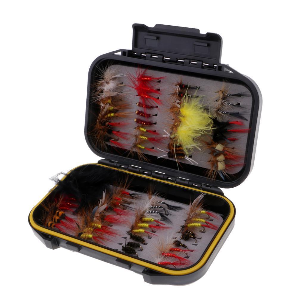 72pcs Fly Fishing Flies Trout Lures Hooks Dry/Wet Artificial Baits with Box