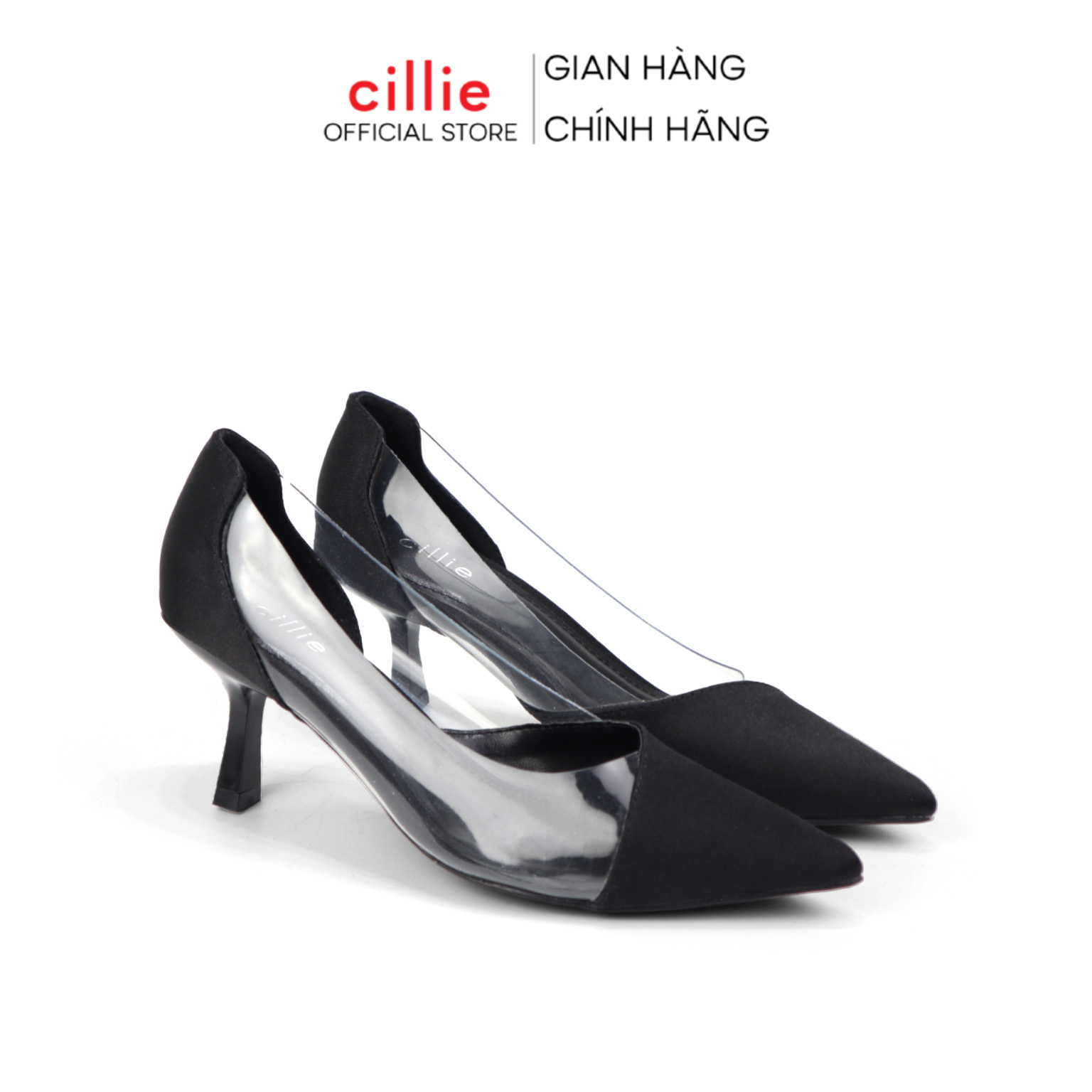 Giày cao gót nữ mũi nhọn satin thời trang phối mika trong sang trọng thanh lịch gót nhọn cao 7cm Cillie 1189