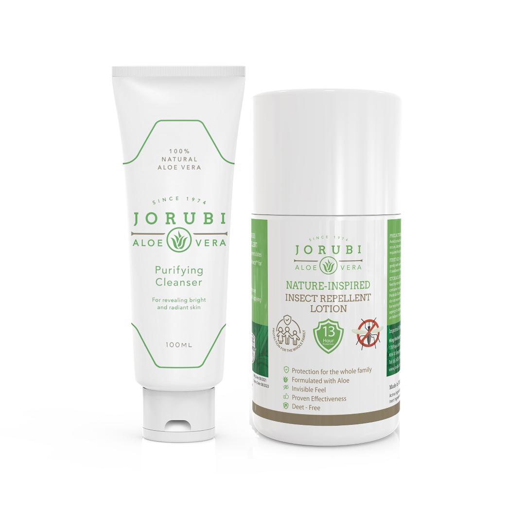 Combo 1 sữa rửa mặt nha đam + 1 kem chống muỗi nha đam sản xuất tại Mỹ Jorubi cleanser 100ml + insect repellent 50g