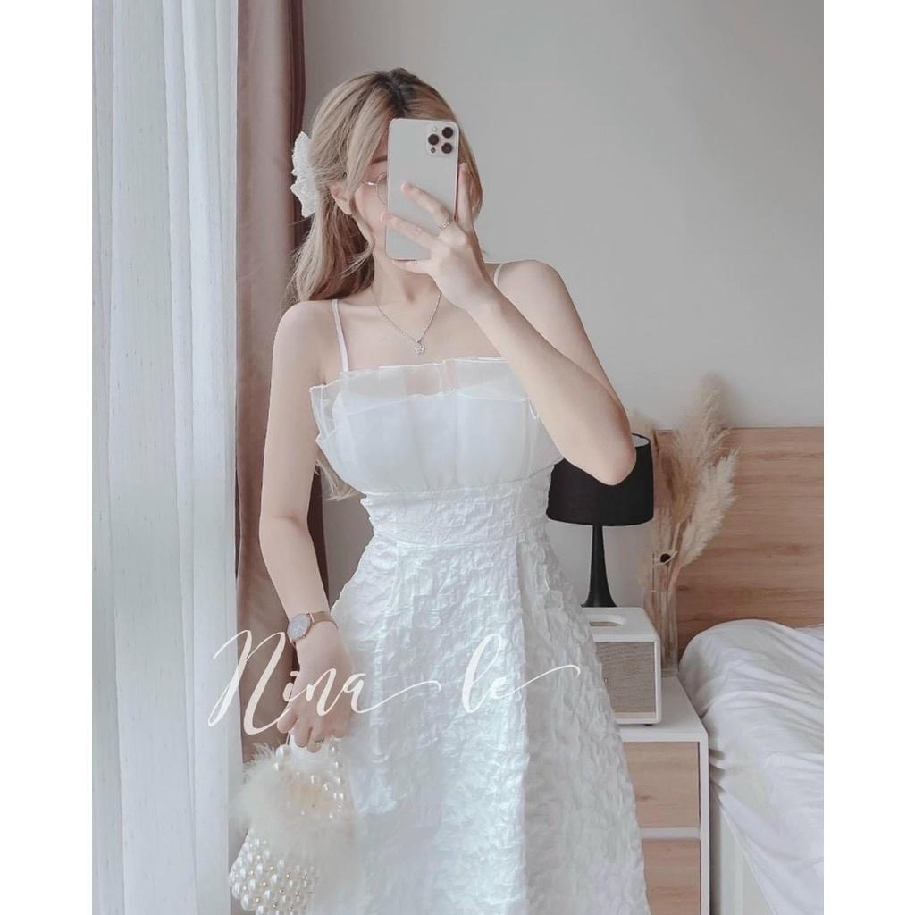 Đầm xòe hai dây bèo ngực bánh bèo siêu xinh