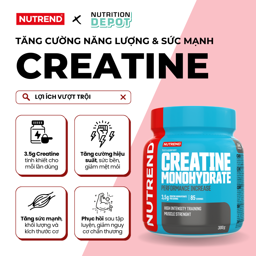 Thực phẩm bổ sung tăng cường sức mạnh Nutrend Creatine Monohydrate (Hộp 300g - 85 lần dùng)