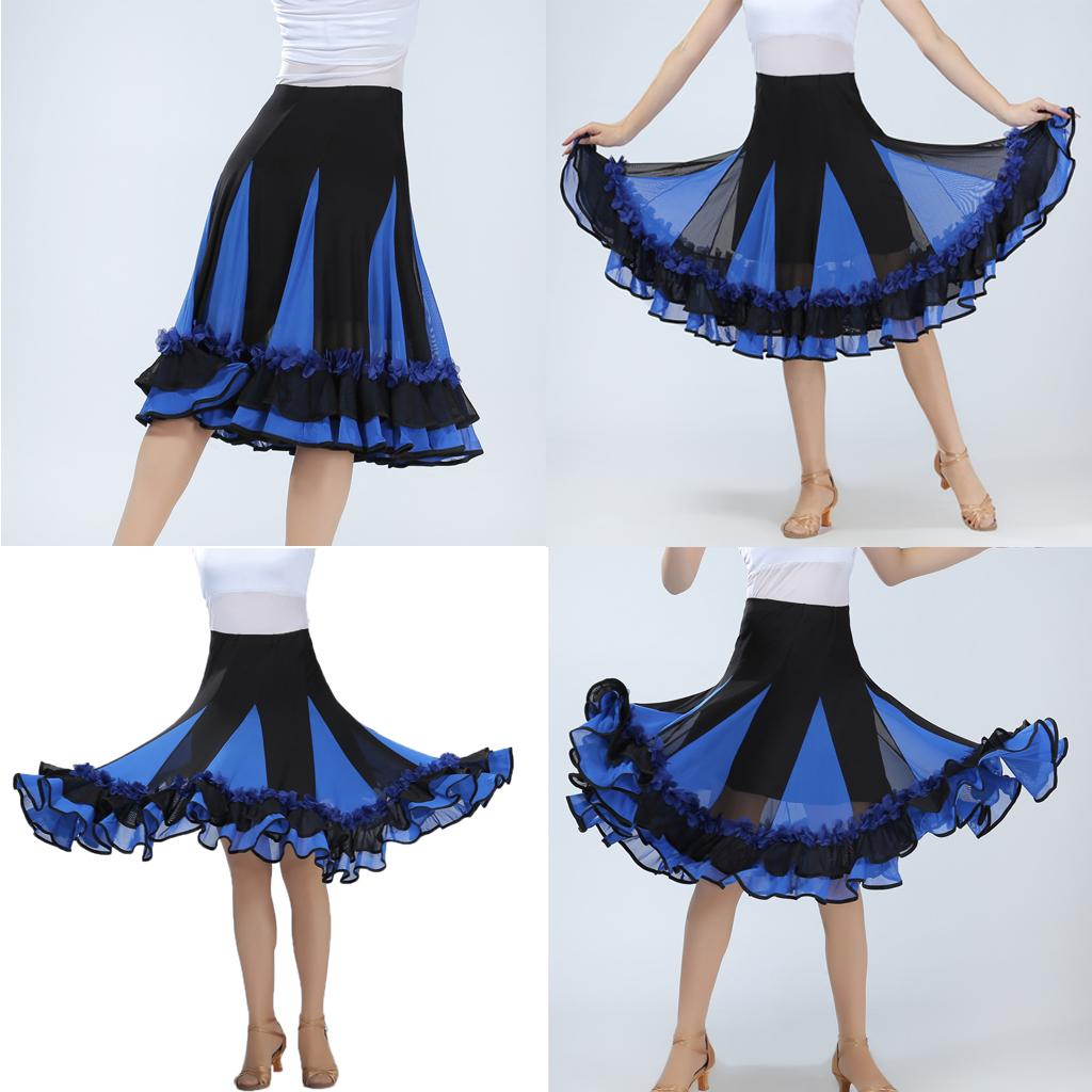 Elegant Ballroom Dancing Latin Waltz Dance Party Big Swing Mesh Skirt