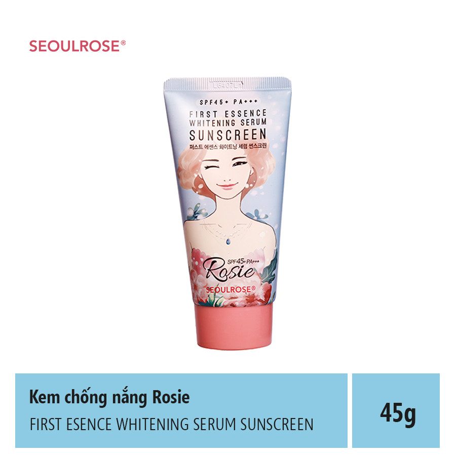 Combo Chăm Sóc Da Kem Chống Nắng Rosie Seoul Rose First Essence Whitening Serum Sunscreen và 5 Mặt nạ cỏ biển Rosie (5 miếng x22gr)