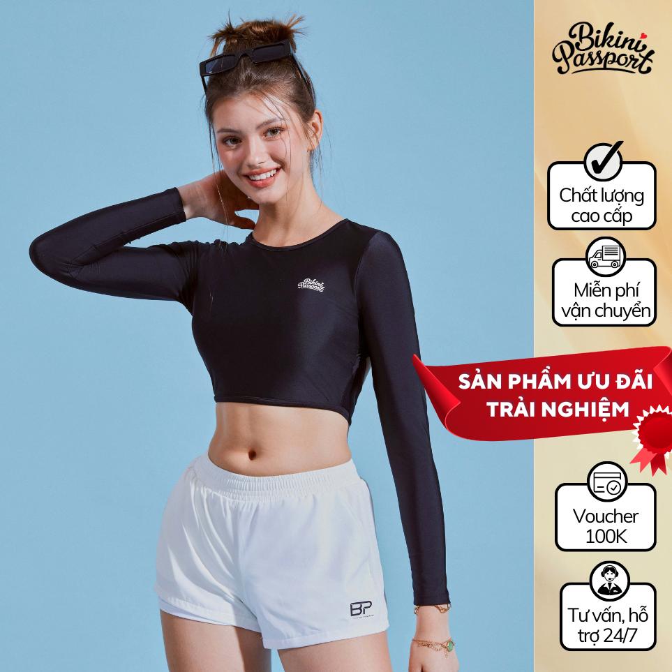 Áo bơi NỮ lẻ BIKINI PASSPORT kiểu tay dài gắn logo - màu Đen - BS1002_BL