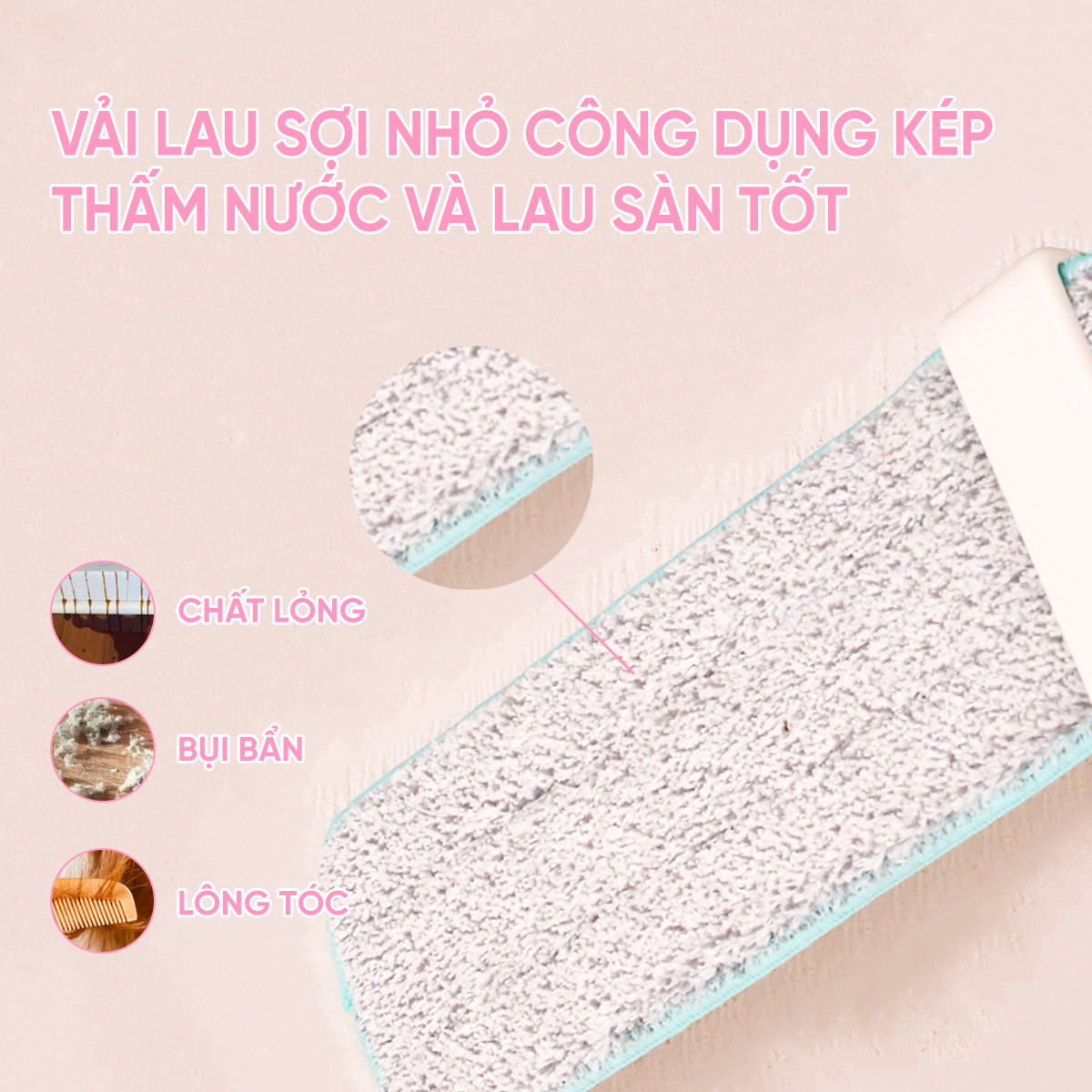 Combo 3 Bông Lau + 1 Cây Lau Nhà MyJae Sợi Microfiber Tự Vắt Phun Sương Xoay 360 Độ Thông Minh 138cm