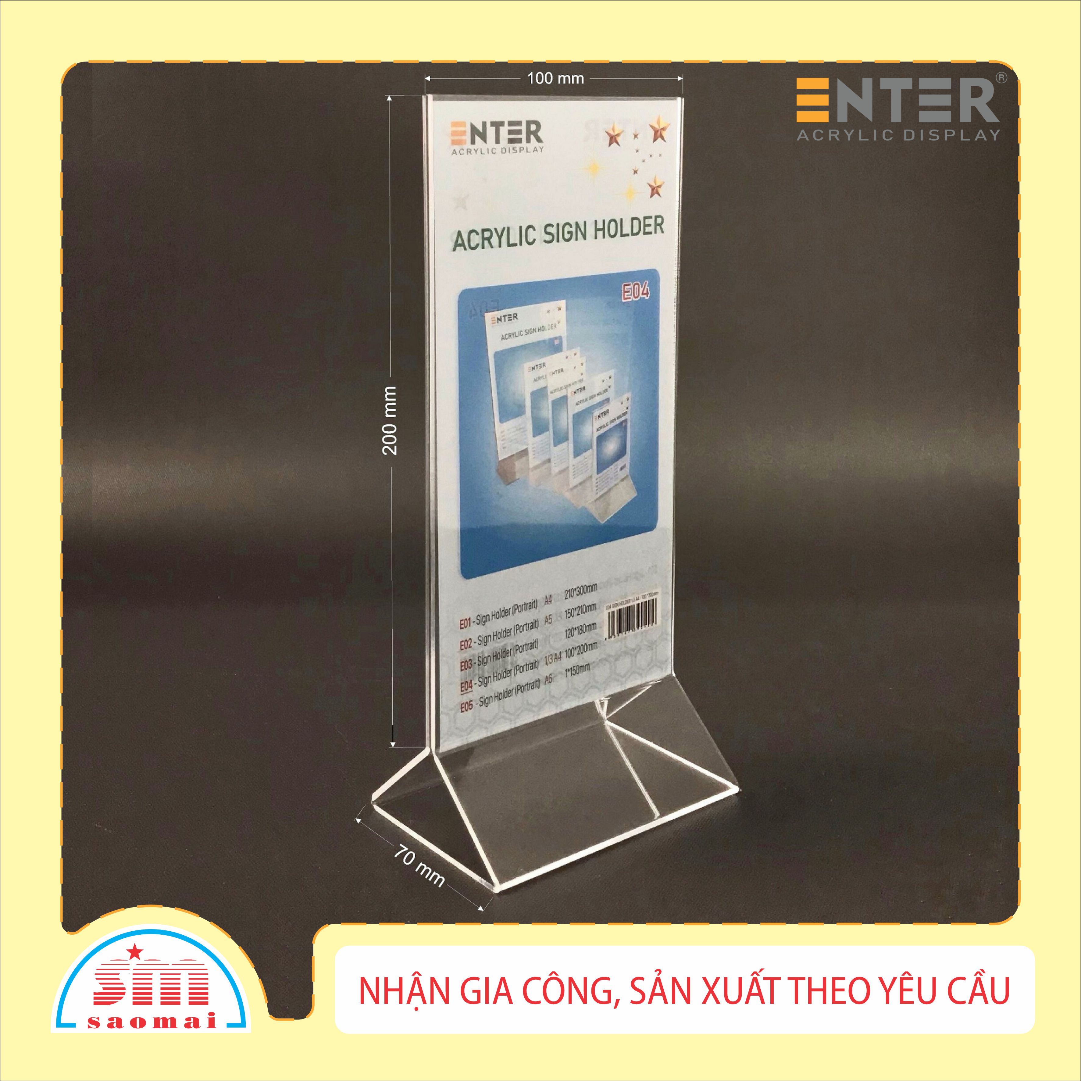 Kệ mica 2 mặt Enter E04 100x210mm chân tam giác