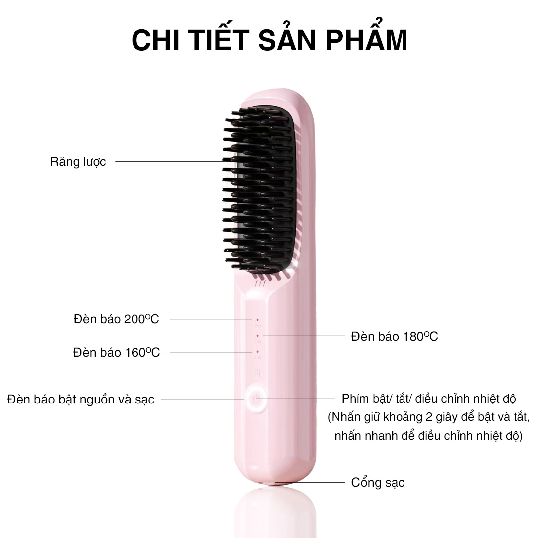 Lược Điện Tạo Kiểu Không Dây Vietnamrobovac S7 - Chăm Sóc Tóc Suôn Mượt - Hàng Chính Hãng