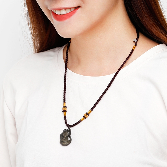 Dây Chuyền Hồ Ly Đá Chalcedony - Mắt Mèo Đen