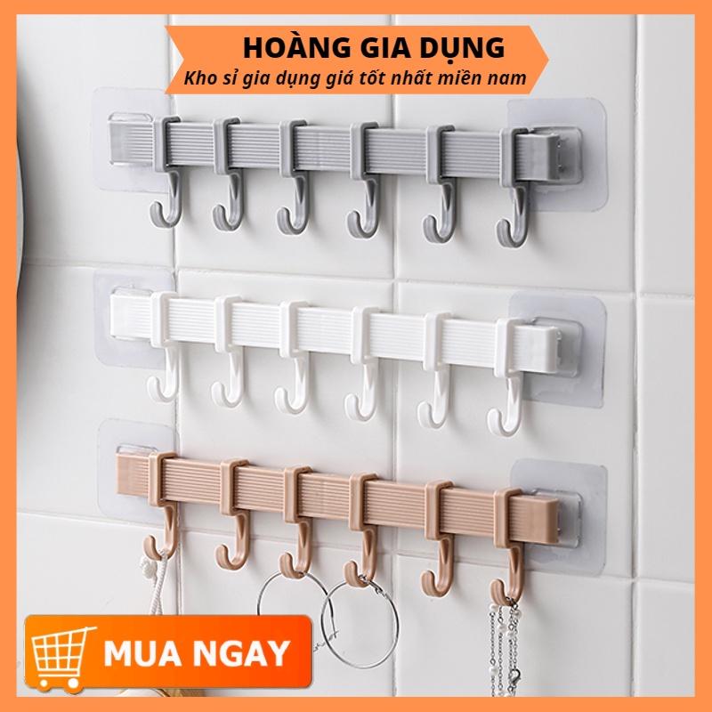 Thanh Móc Treo Quần Áo 6 Móc Dán Tường Nhà Tắm Bếp Tủ Quần Áo Không Cần Khoan Tường H233