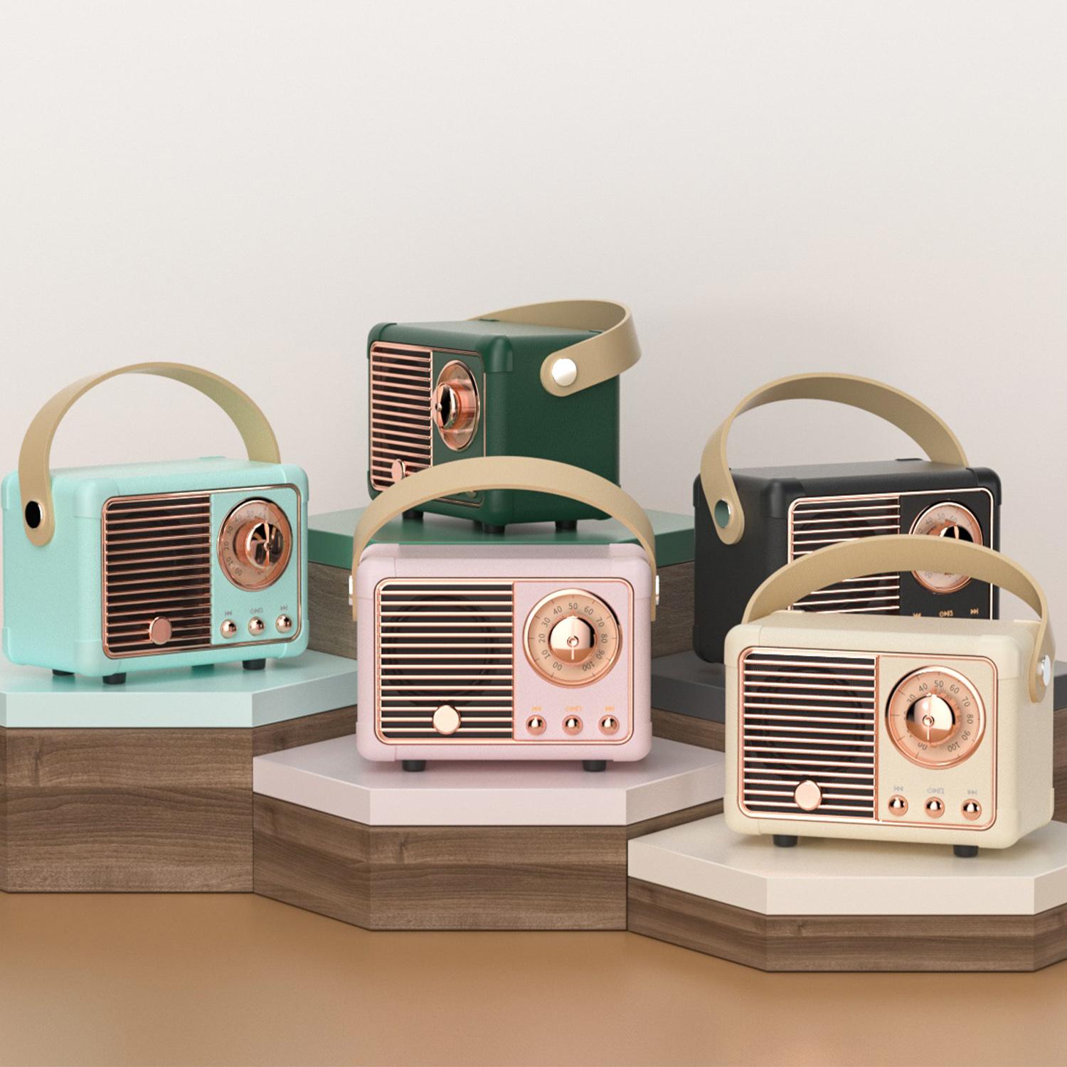 Loa Bluetooth V5.0 Âm thanh nổi Hifi Retro Loa di động không dây kiểu cổ điển Nhựa 3W Máy nghe nhạc toàn dải 50hz-20khz Màu sắc: Gen2 Hồng