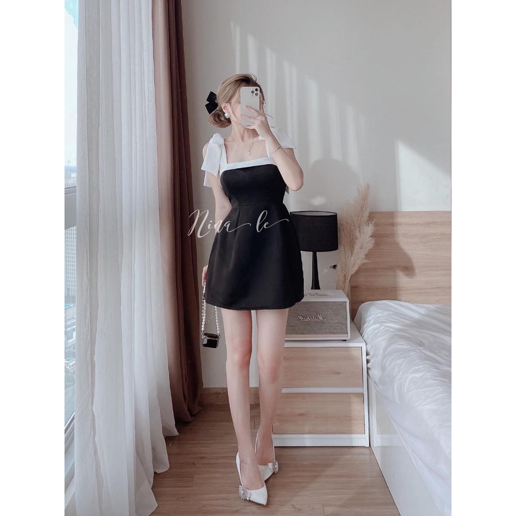 Đầm nữ cổ vuông hai dây nơ vai , màu sắc xinh xắn cho nàng dạo phố, dự tiệc