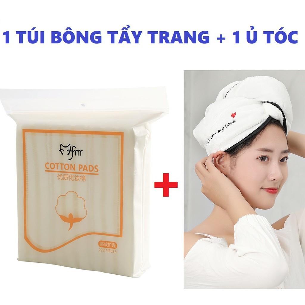 Combo: Túi 222 miếng bông tẩy trang siêu mềm+ khăn ủ khô tóc