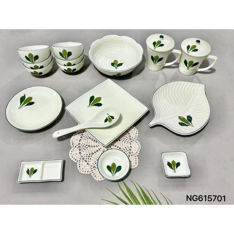 Set bát đĩa 14- 16 món, men kem. Gốm sứ Bát Tràng