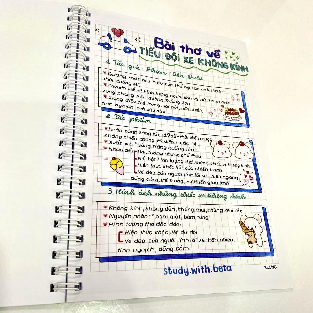 Sổ takenote Văn 9, sổ tay ghi chép văn 9, sổ lò xo bìa trong Beta, sổ còng đóng Binder làm sổ planner bullet journal