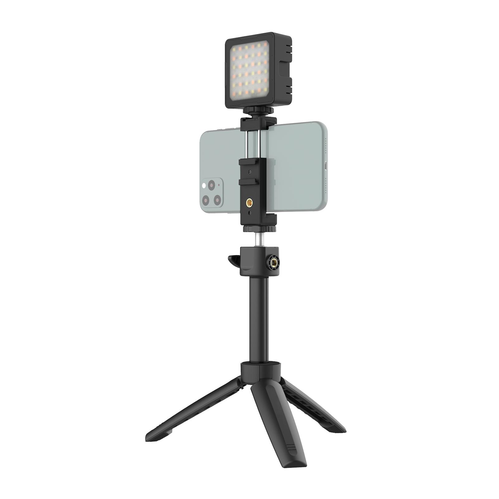 Đèn FLASHOOT VC-KIT4 LED chụp ảnh mini + Nắp đèn khuếch tán + Giá đỡ điện thoại + Chân máy