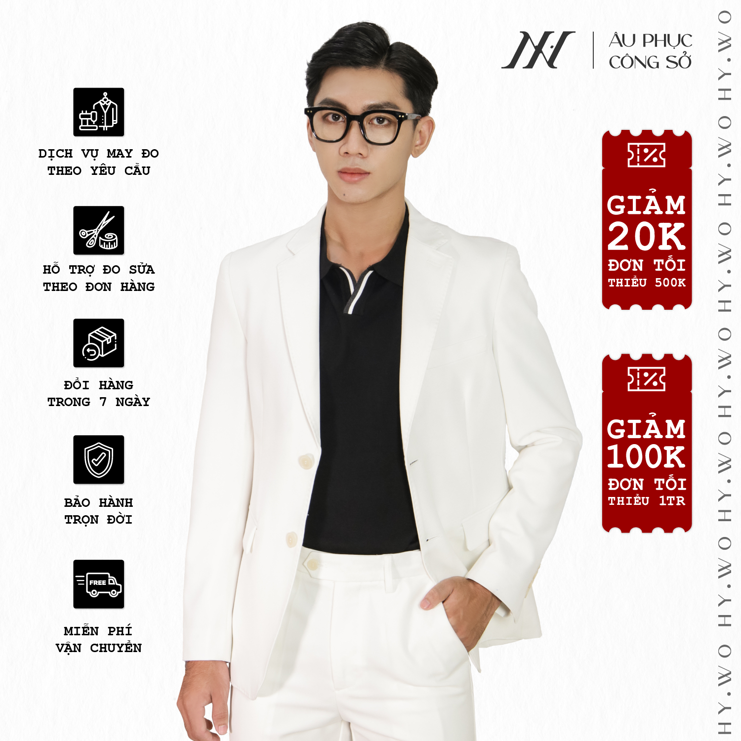 Áo suit vest công sở may đo, thiết kế hai hàng khuy đơn viền tròn, BASIC-JACKET-1 kiểu dáng Slim Fit, phong cách thanh lịch - HY.WO