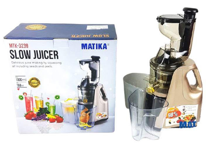 Máy Ép Chậm hoa quả giữ nguyên chất Matika-3239 với Công Nghệ Ép Thông Minh, dung tích cối 1000ml, màu ngẫu nhiên-hàng chính hãng