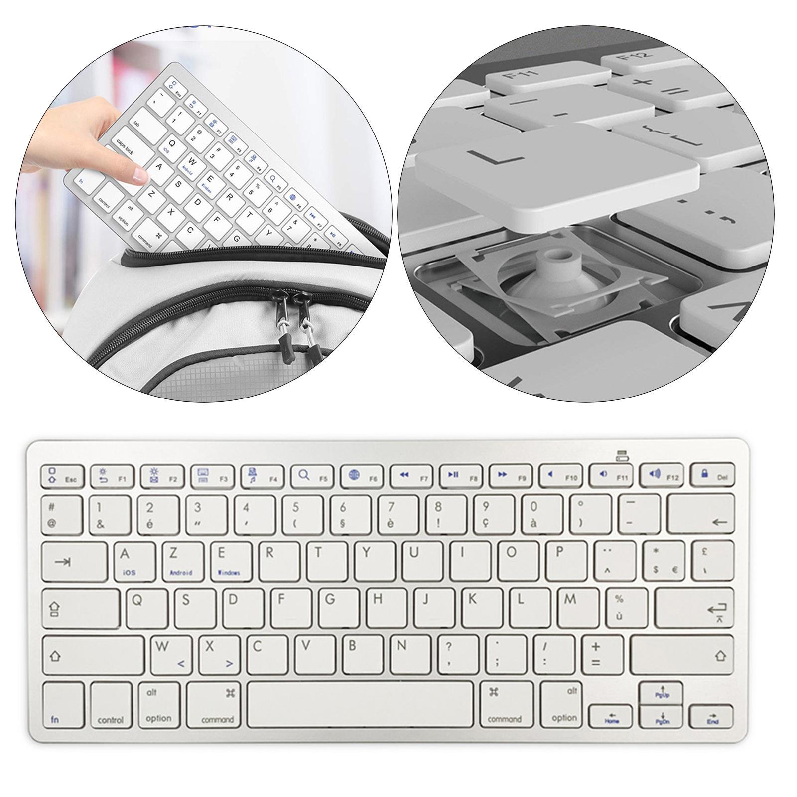 -Thin 78 Key Wireless Bluetooth Keyboard Keypad French for Computer