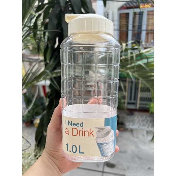 Bình nước nhựa LocknLock Jug 1L màu trắng HAP811WHT, Hàng chính hãng, độ bền cao, nút bật tiện lợi - JoyMall