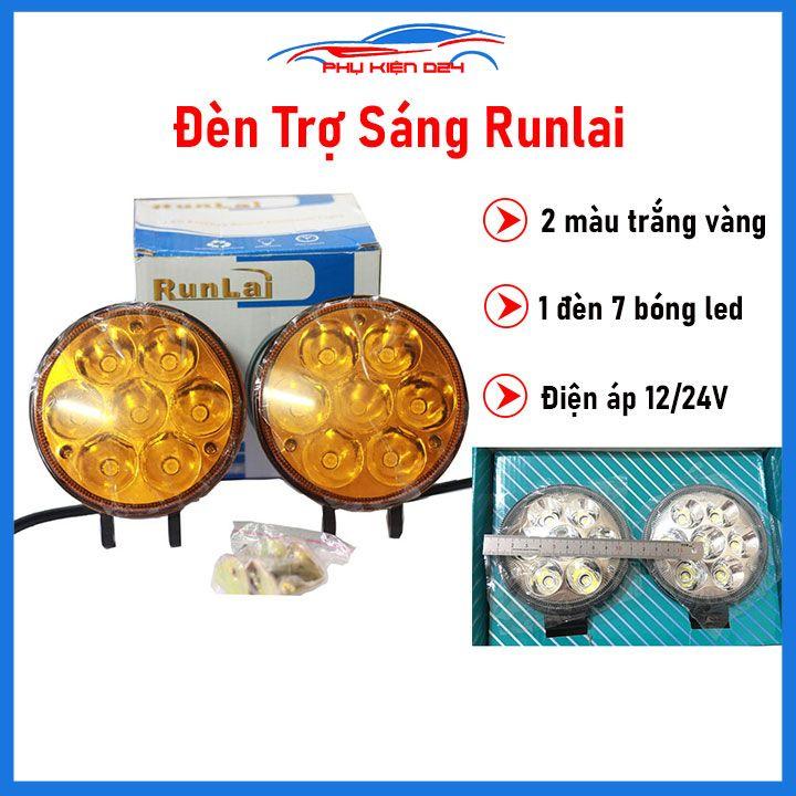 Bộ 2 đèn trợ sáng runlai 7 mắt tròn 11cm cho xe máy ô tô máy xúc máy công trình dùng điện 12/24V