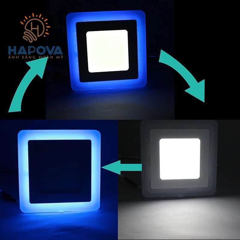 Đèn Led ốp trần 24w ( 18w +6w) vuông nổi 2 màu 3 chế độ sáng trắng HAPOVA VÂTS 2086